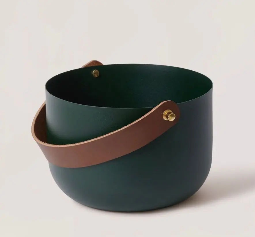 Dark Green Leather Basket